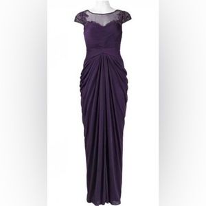 Adriana Papell Beaded Neckline Purple Ruched Gown